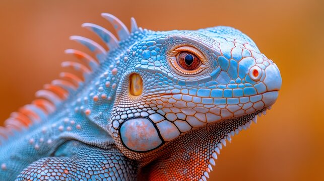 a regal iguana with vibrant green skin and detailed scales, set against a soft, textured neutral background - Powered by Adobe