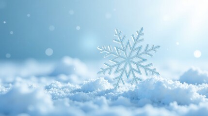 A glistening ice crystal rests gently on a pristine blanket of winter snow, bathed in soft, ethereal light