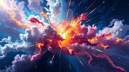 Obraz premium Cosmic Cloud Explosion Vibrant Nebula Burst in Space