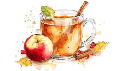 Hot cider watercolor illustration isolated on transparent

