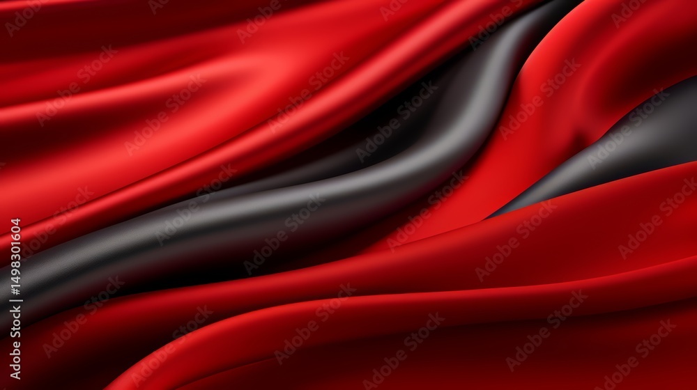 Fototapete Red and black fabric with a wave pattern. The red and black colors create a sense of contrast and depth