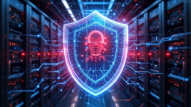 Hologram shield marked VPN in central secure server network animation.mp4