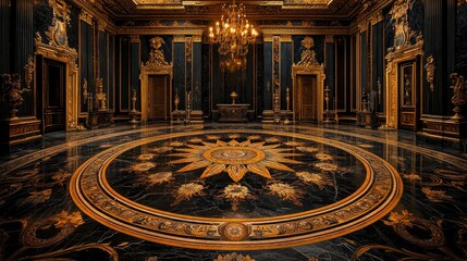 Grand, opulent royal hall with intricate details