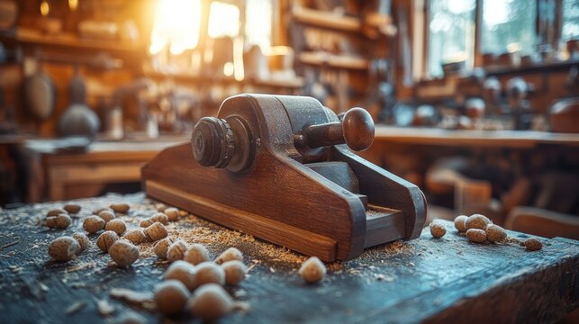 Antique Wood Plane in a Workshop