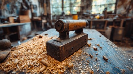 Antique woodworking iron on workbench