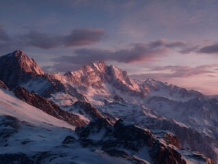 Obraz premium Witness Breathtaking Sunset Mountain Range Glowing in Wide-Angle Shot Capturing Majestic Evening Hues Vibrant Panorama