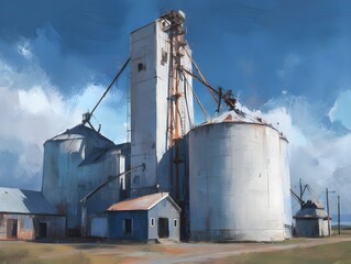 Obraz premium Optimize Agricultural Storage Design with Grain Silo Loading Angled Shot Showcasing Efficient Material Handling Solutions