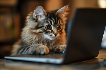 Feline focused on a laptop computer.