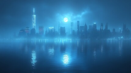 Vibrant cityscape with glowing moonlight high resolution HD Photo