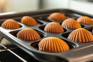 Obraz premium Baking delicate madeleines a distinctive shell shape French tea cakes no text