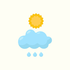 Illustration of cloudy weather light rain sun covered by clouds vector flat