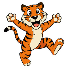 Cute cartoon tiger jumping isolated on white background. Vector illustration.