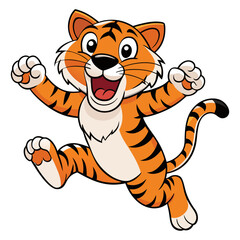 Cute cartoon tiger jumping isolated on white background. Vector illustration.