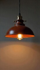 Obraz premium Elegant leather pendant lampshade casts warm, inviting glow; handcrafted detail visible Perfect for rustic, modern, or industrial interiors , home decor, office, beige