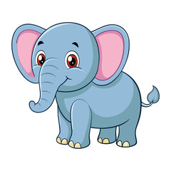 Fototapeta premium Cute cartoon elephant isolated on white background. Side view. Vector illustration.