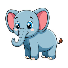 Obraz premium Cute cartoon elephant isolated on white background. Side view. Vector illustration.