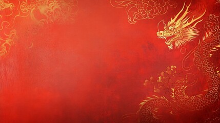 Blank chinese new year wishcard dragon art red and gold palette traditional festive elements no text culturally respectful and Adobe Stock compliant