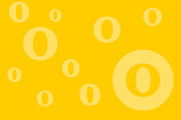 Bright yellow background with varying sizes of the number zero scattered across
