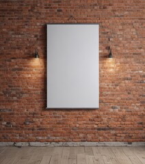 Cozy home interior, poster mockup on brick wall with clips, beige, apartment, boho