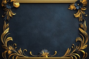 ornate gold and black floral decorative frame with intricate leaves and flower motifs on dark textured background
