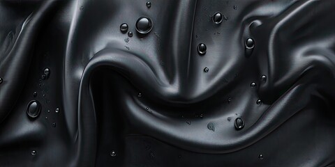 Deep Black Draped Fabric with Water Droplets