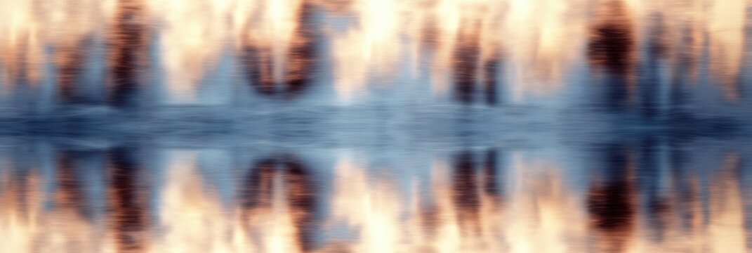 Abstract vertical streaks of warm orange and cool blue colors reflected and blended on a rippling water surface creating a serene and dreamy atmosphere