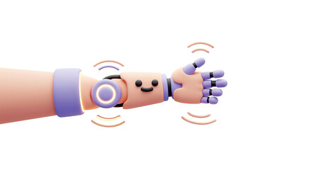 Fototapeta premium 3D Cartoon robotic arm implant with smart gesture functions 