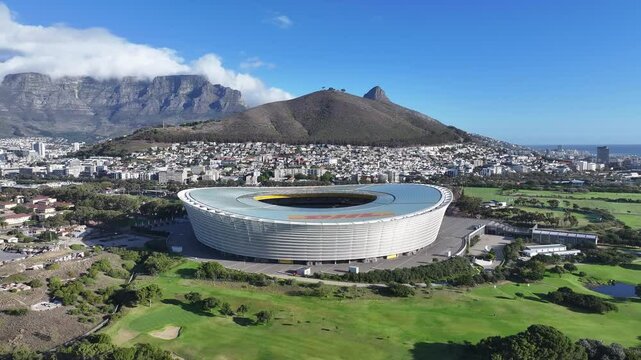 Dhl Stadium At Cape Town Western Cape South Africa. Amazing Sports Arena Landscape In The Downtown District. Town Sky Backgrounds Urban. Backgrounds Downtown Up Above. Cape Town Western Cape.