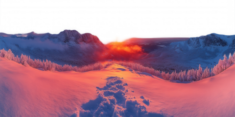 Stunning Winter Sunset in the Mountains on transparent background