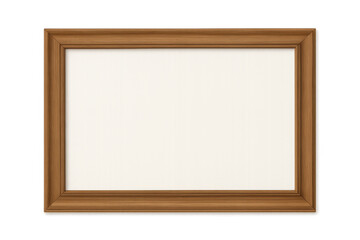 Horizontal wooden photo frame with blank canvas on transparent background, perfect for showcasing artwork or photography