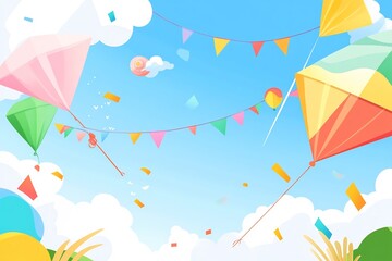 Blank makar sankranti wishcard kite festival theme colorful skies traditional festive elements no text culturally respectful and Adobe Stock compliant