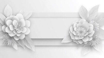 Blank monochrome wishcard paper cut flowers and 3D layering stylish grayscale design without text