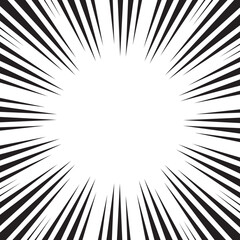Fototapeta premium Manga comic explosion, motion or movement effect, vector background. Manga anime cartoon radial speed lines and abstract pattern for comic book burst, flash ray or explode bang action