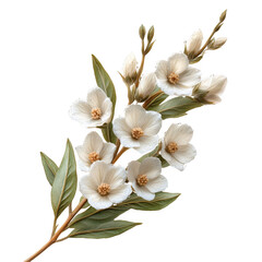 Elegant White Flowers Branch on Transparent Background