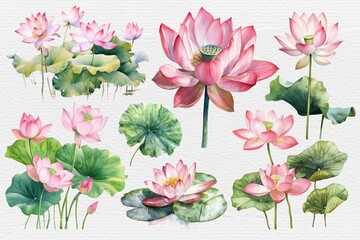 Elegant watercolor lotus flowers