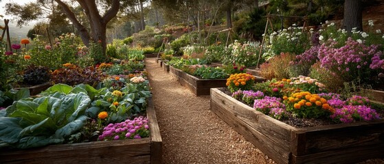 Obraz premium Vibrant Flower And Vegetable Garden Path