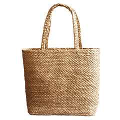 Natural Straw Tote Bag with an Organic Textured Weave Isolated on Transparent Background