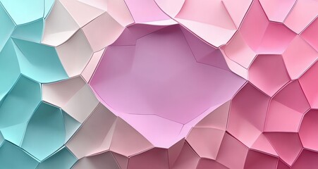 abstract geometric shapes forming a mosaic pattern with soft pastel shades of pink, purple, and blue blending smoothly creating a calming and gentle visual effect