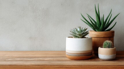 Fototapeta premium Succulents in Ceramic Pots on Wooden Table