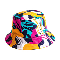 Playful Bucket Hat with a Bright Modern Print Isolated on Transparent Background