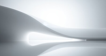 Minimalistic modern architectural interior with smooth flowing curves and soft bright lighting creating a calm and futuristic atmosphere