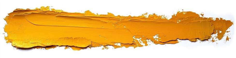 thick textured bold orange paintbrush stroke on white background with rough edges and raised surface