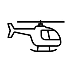 Simple outline drawing of a helicopter with a tail rotor and landing skids in black color scheme