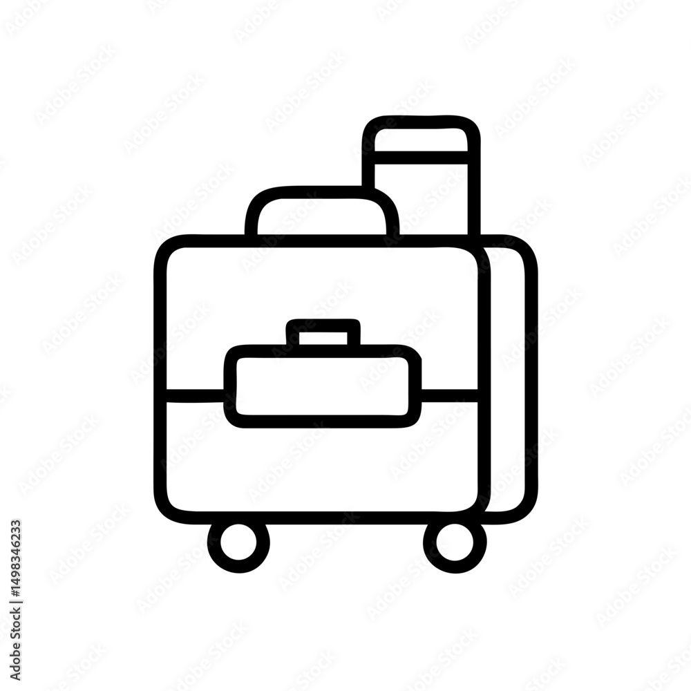 Poster outline drawing of a suitcase with wheels and a smaller bag stacked on top for travel use case scena