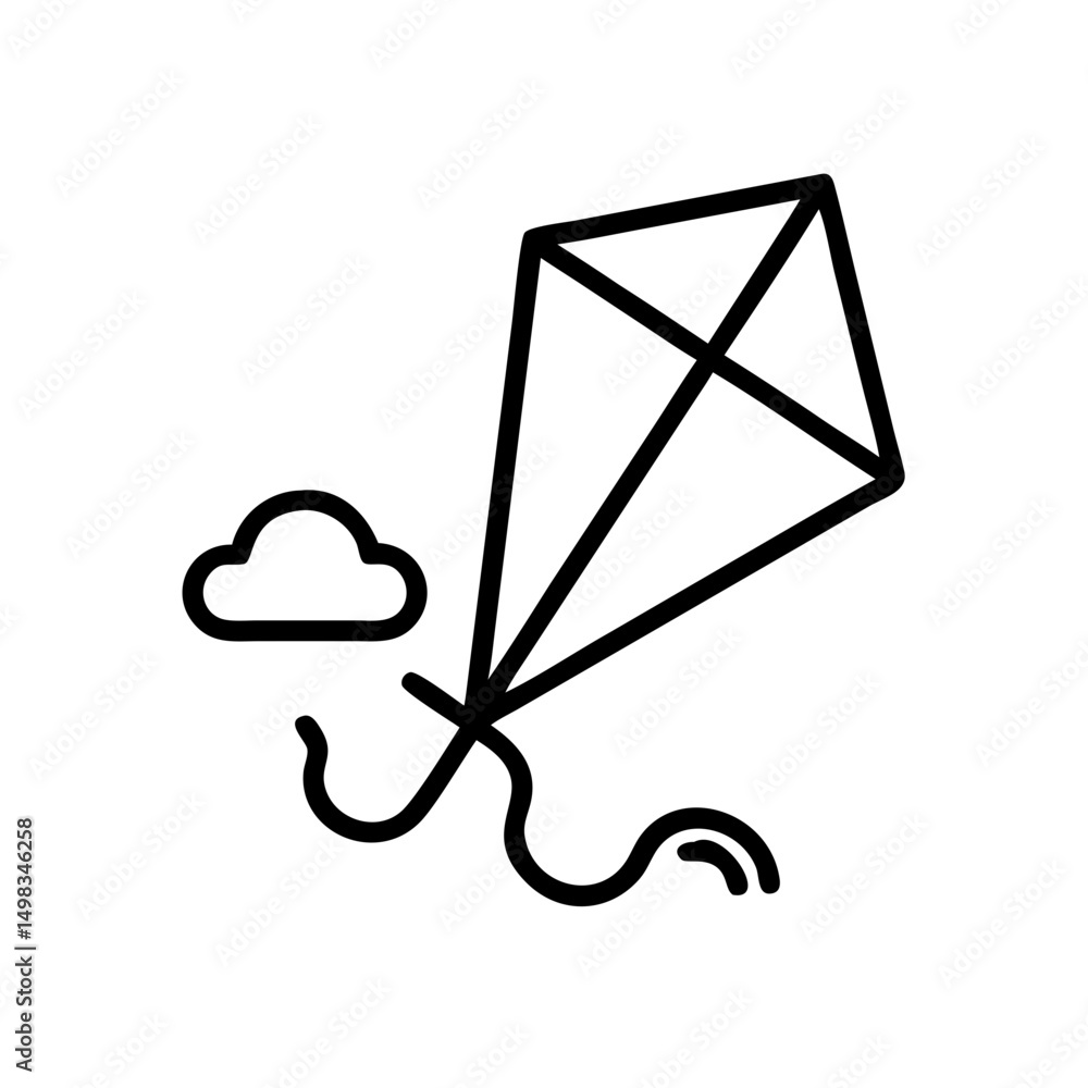 Aufkleber a simple drawing of a kite flying in the sky with a cloud next to it on a white background design