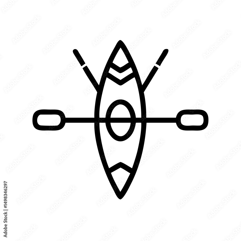 Poster a simple graphic showing a kayak from above with two paddles crossing the boat in the center view