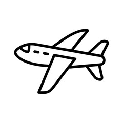 Simple line drawing of a passenger airplane with wings and tail in black outline on a white background
