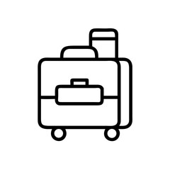 Outline drawing of a suitcase with wheels and a smaller bag stacked on top for travel use case scenario