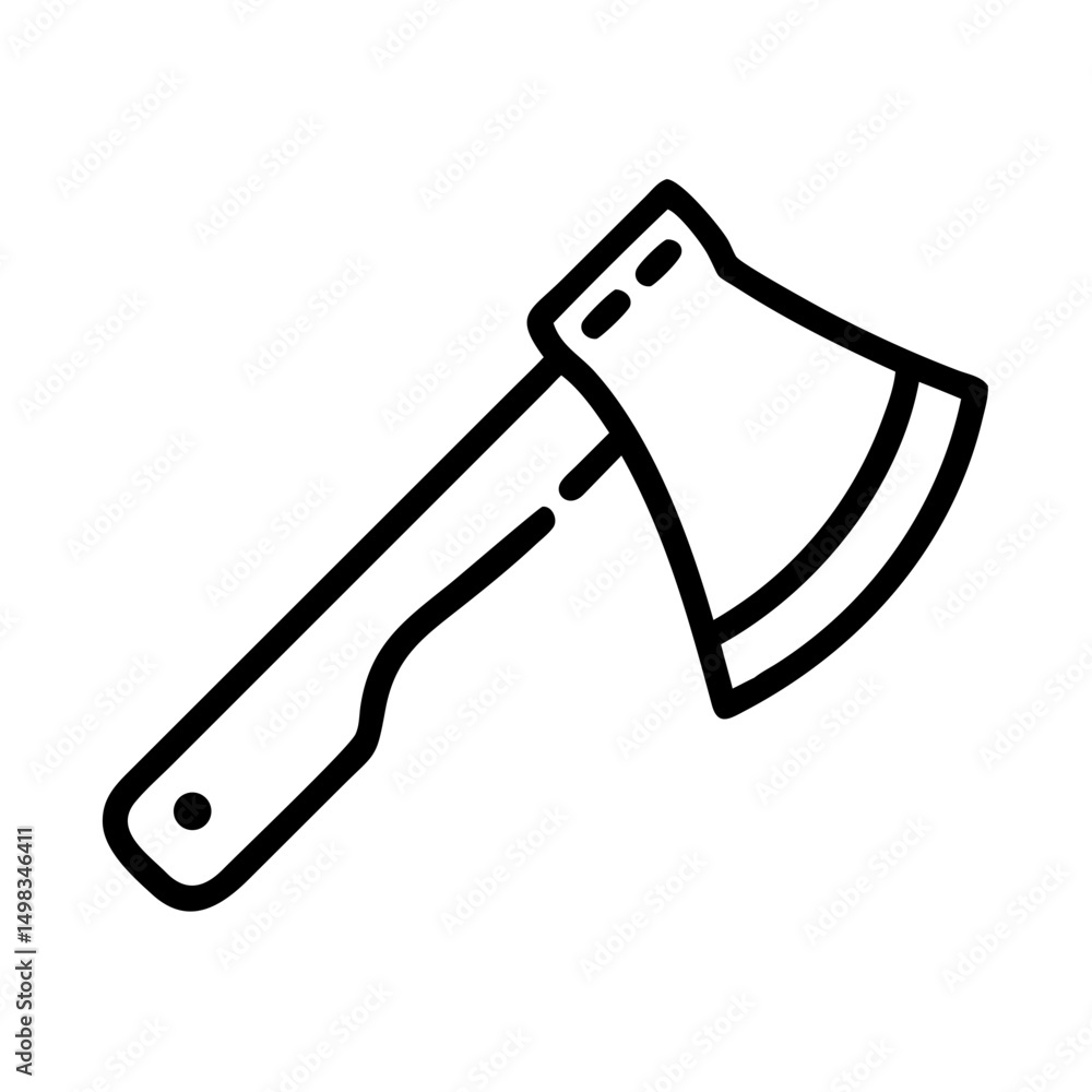 Poster axe with a wooden handle and a sharp metal head depicted in a simple black and white outline style