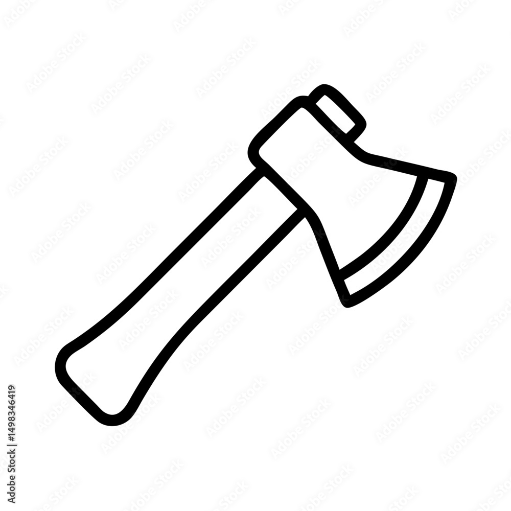 Poster outline drawing of a single axe tool with a wooden handle and a metal head on a white background spa
